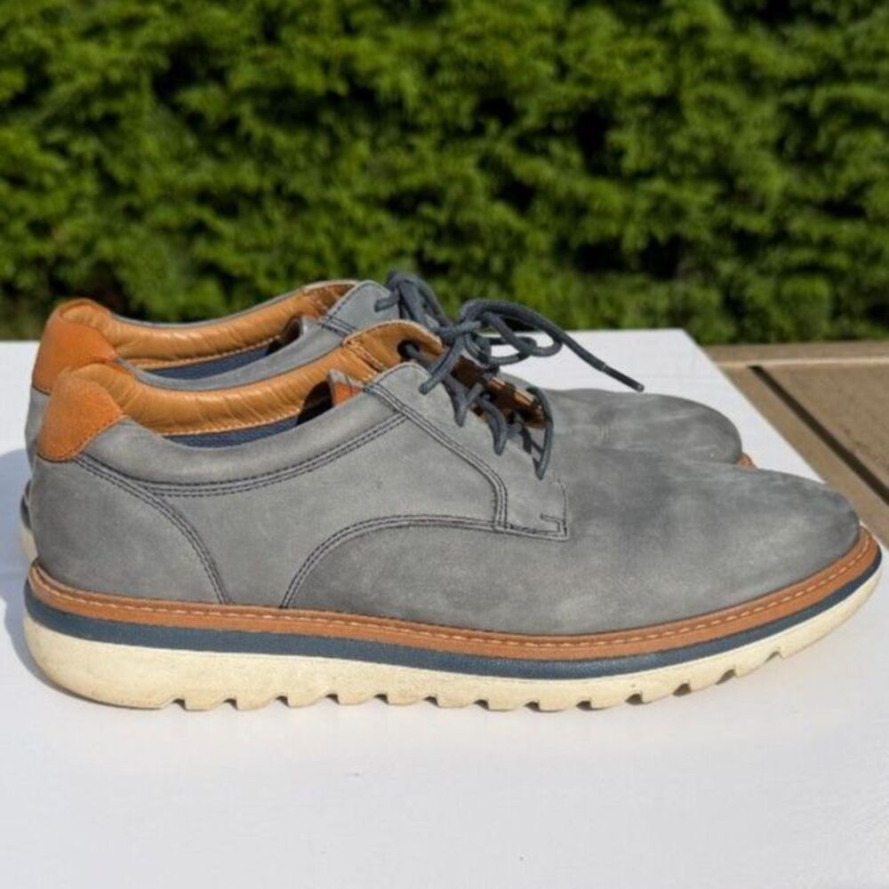 Johnston & Murphy Gray Nubuck Plain Toe Oxfords TRUFOAM Sole Mens Size 8.5